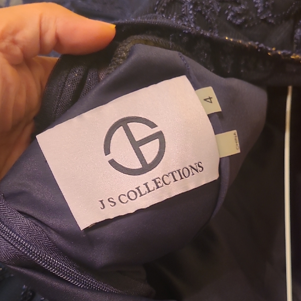JS Collections Navy and Gold Long Sleeve Dress - Picture 7 of 8